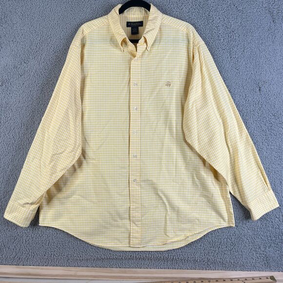 Vintage Brooks Brothers Shirt Men XL Oxford Button Up Yellow Check Supima Cotton - Picture 1 of 8